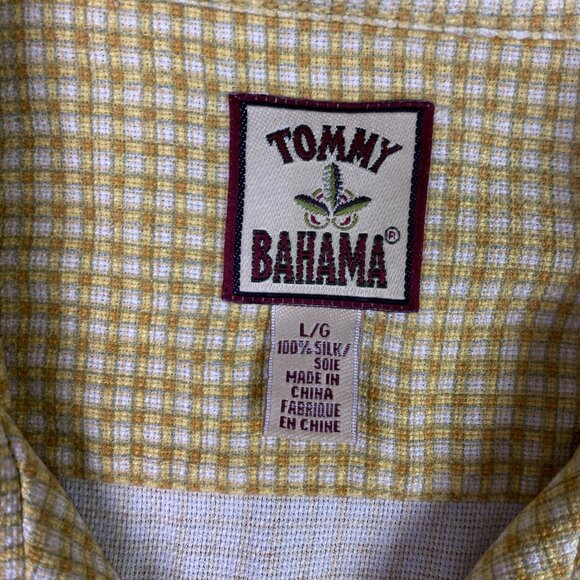 Tommy Bahama Silk Shirt Men's Large Golden Yellow Short Sleeve Camp Hawaiian - Picture 7 of 10